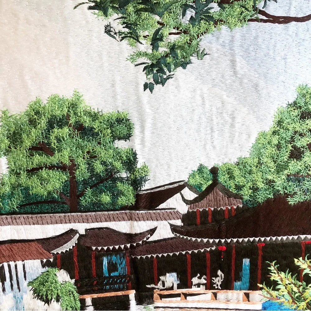 Vintage Asian Silk Embroidery Landscape Painting - Picture 3 of 16